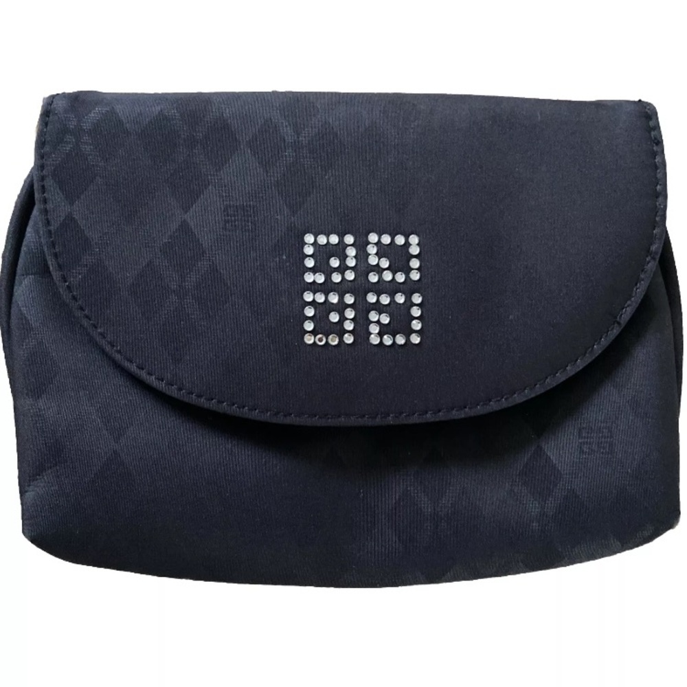 Vintage Givenchy Clutch Purse Black Jacquard Makeup Bag Mirror Crystal G Logo